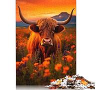 300 Pieces Scottish Highland Cows Creative Square Wooden Jigsaw Puzzles for Adults Educational Game Challenge Toy 300pcs (40x28cm)