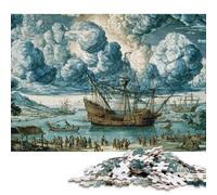 300 Pieces Ships at Shoreline Encounter for Adults Difficult Jigsaw Wooden Puzzle for Adults Christmas Eve Gifts 300pcs (40x28cm)