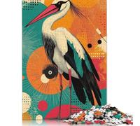 300 Pieces Stork with Geometric Background Graceful Crane A Vibrant Pop Art Expression Puzzle for Adults Puzzles for Adults & Teenager Secret Santa Gifts 1000pcs (75x50cm)