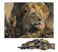 300 Pieces Wooden Jigsaw Puzzle for Adults, Abstract Lion in Black And Gold | Border-first building: a simple way to organise the image on quiet evenings.