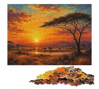 300 Pieces Wooden Jigsaw Puzzle for Adults, African Sunset Serenity | Birthday gift for jigsaw fans with indoor weekend activity in spare time.