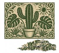 300 Pieces Wooden Jigsaw Puzzle for Adults, Cactus and Monstera Art Nouveau | For adults: Jigsaw Puzzle Gift: easy-to-see colour differences for piece grouping in spare time.