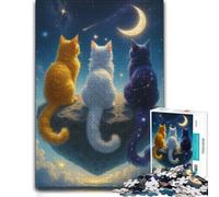 300 Pieces Wooden Jigsaw Puzzle for Adults, Celestial Cats on Floating Rock | Colour and shape sorting - a simple way to organise the image on quiet evenings.