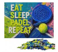 300 Pieces Wooden Jigsaw Puzzle for Adults, Eat Sleep Padel Repeat Painting | Fresh-start puzzle gift with solo or shared puzzle time at your own pace.