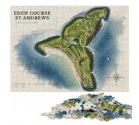 300 Pieces Wooden Jigsaw Puzzle for Adults, Eden Course St Andrews Golf Map | Visual matching and sorting - solo or shared leisure at home.