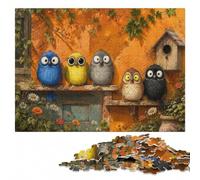 300 Pieces Wooden Jigsaw Puzzle for Adults, Five Birds on a Rusty Railing