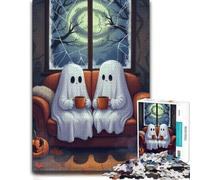 300 Pieces Wooden Jigsaw Puzzle for Adults, Ghosts cozy Halloween Night | Image-area sorting - a simple way to organise the image on weekends.