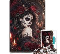 300 Pieces Wooden Jigsaw Puzzle for Adults, Gothic Sugar Skull Roses Raven | For adults: Jigsaw Puzzle - visible image details for section-by-section building on quiet evenings.