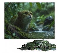 300 Pieces Wooden Jigsaw Puzzle for Adults, Green Cat in the Rain | Screen-free New Year present with activity for family time over several sessions.