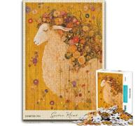 300 Pieces Wooden Jigsaw Puzzle for Adults, Gustav Klimt Sheep Floral | Adult Jigsaw Puzzle - present for puzzle enthusiasts with solo or shared puzzle time.