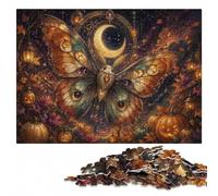 300 Pieces Wooden Jigsaw Puzzle for Adults, Harvest Moon Stained Glass Moth | Gift for puzzle lovers: screen-free home activity in spare time.