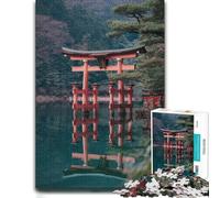 300 Pieces Wooden Jigsaw Puzzle for Adults, Japanese Torii Gate Reflection | Border-first building - a simple way to organise the image over several sessions.