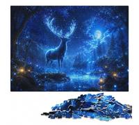 300 Pieces Wooden Jigsaw Puzzle for Adults, Magical Deer in Blue Forest | For gifting: Jigsaw Puzzle Gift - puzzle activity for spare time over several sessions.