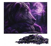 300 Pieces Wooden Jigsaw Puzzle for Adults, Neon Purple Bison Portrait