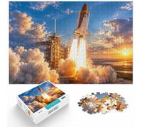 300 Pieces Wooden Jigsaw Puzzle for Adults, Space Shuttle Launch Sunset | Thoughtful Christmas gift for adults with quiet evening activity in spare time.