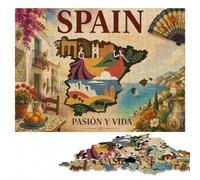 300 Pieces Wooden Jigsaw Puzzle for Adults, Spain Pasión y Vida Travel | A screen-free tabletop activity: a simple way to organise the image in spare time.