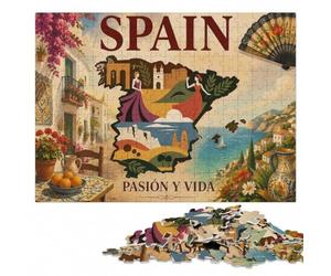 300 Pieces Wooden Jigsaw Puzzle for Adults, Spain Pasión y Vida Travel | A screen-free tabletop activity: a simple way to organise the image in spare time.