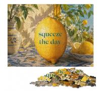 300 Pieces Wooden Jigsaw Puzzle for Adults, Squeeze The Day - Lemon Poster | A screen-free tabletop activity - steady puzzle progress during indoor leisure.