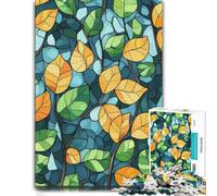 300 Pieces Wooden Jigsaw Puzzle for Adults, Stained Glass Leaves Pattern | Family puzzle activity: tabletop activity for adults during indoor leisure.