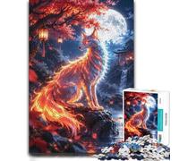 300 Pieces Wooden Jigsaw Puzzle for Adults, White Fox Autumn Moon | Adult Jigsaw Puzzle: clear image areas for detailed puzzle work alone or together.