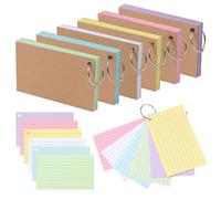300 Revision Cards, 6 Packs Index Cards with Binder Rings, Multi-Color Kraft Record Cards for Note-Taking, Language Learning, 12.5 * 7.5cm