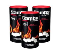 300 Samba Firestarters Firelighters Sachets - Odourless Burning & Easy to Light - For BBQs Barbecues Wood Burner Wood-Fired Ovens Stoves Fireplaces & Campfires - 3 Tubes