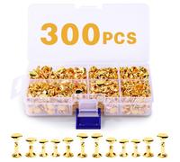 300 Sets Leather Rivets,3 Sizes Double Round Cap Leather Rivets,Tubular Metal Studs for Leather Craft Repairs Decoration(Gold)