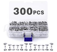 300 Sets Rivets,3 Sizes Double Round Cap Leather Rivets,Tubular Metal Studs for Leather Craft Repairs Decoration(Sliver)
