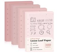 300 Sheet 5.5" x 8.5" Colored Loose Leaf Paper 7-Hole for 3/7 Ring | Lined Refill Paper Mini Ring Binders College Ruled Half Letter Lined Paper Dusty Pink Gradient Notebook Refills for School