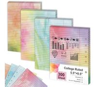 300 Sheet Watercolor Lined Writing Paper 5.5x8.5 Inch 7-Hole Lined Refills Loose Leaf Colored Notebook Filler Paper College Ruled Double Side Printing For 3 Or 7 Ring Binders