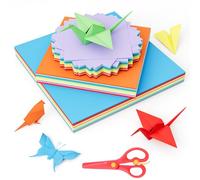 300 Sheets Square Origami Paper, 10 Colors Double Sided Color Origami Papers Kit with a Scissors for Kids DIY School Arts Crafts Projects(10*10cm&15&15cm&20*20cm)