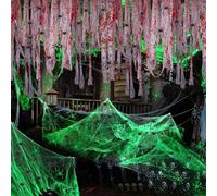 300 Sqft Halloween Glow in The Dark Spider Web Decoration Set, with 1M Bloody Bandages, 50PCS Fake Spiders, Creepy Giant Cobweb, Super Stretch Spiderweb Party Decor Supplies for Indoor Outdoor Window
