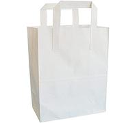 300 White "Medium" SOS Takeaway Paper Carrier Bags 215x255x115mm | Flat Handle Shopping bags