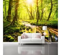 300 x 210 cm Mural Wallpaper for Living Room, Jungle Stream Plants Pattern Non-Woven Photo Wallpaper for Dining Room Hallway Lounge Wall Decoration - Nature Theme 3D Poster Art Wall Murals