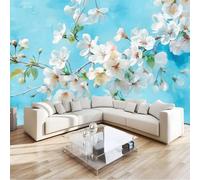 300 X 210 Cm Panoramic Wallpaper Retro Floral, Murals Elegant Cherry Blossoms for Kids Boys Girls Blue Premium Non-Woven Wallpaper for Bedroom Living Room Tv Backdrop Office Decoration