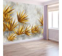 300 x 210 cm Photo Wallpaper Minimalist Golden Leaves Elegance - Premium Non-Woven Decorative Wall Mural Poster, Cream Wall Mural Wallpaper for Bedroom Children's Room Living Room, Home Decoration