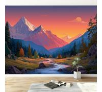 300 x 210 cm Photo Wallpaper Natural Mountains and Rivers Wall Mural Poster, Premium Non-Woven Fleece Photo Wallpaper and Wall Mural Painting Design Orange Color, for Bedroom TV Backdrop