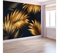 300 x 210 cm Photo Wallpaper Plant Golden Leaves Luxury - Premium Non-Woven Decorative Wall Mural Poster, Black Wall Mural Wallpaper for Bedroom Children's Room Living Room, Home Decoration
