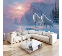300 x 210 cm Wall Murals, Blue Dreamlike Snowy Cliffs White Wolf Non-Woven Mural Paste the Wall Covering, Large Photo Wallpaper for Living Room Bedroom Kitchen Office Kids