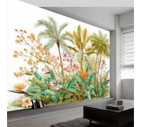 300 x 210 cm Wall Murals, White Watercolor Exotic Tropical Rainforest Plants Non-Woven Mural Paste the Wall Covering, Large Photo Wallpaper for Living Room Bedroom Kitchen Office Kids