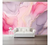 300 x 210 cm Wallpaper Elegance Lines Marble Textured Non-Woven Premium Art Print Fleece Wall Photo Mural Decoration Poster Picture, Pink Gray Wallpaper for Bedroom Living Room Hallway Wall Decor
