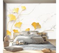 300 x 210 cm Wallpaper Plant Texture White Non-Woven Premium Art Print Fleece Wall Photo Mural Decoration Poster Picture, Golden Ginkgo Leaves Wallpaper for Bedroom Living Room Hallway Wall Decor