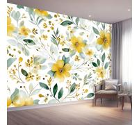 300 x 210 cm（WxH Mural Wallpaper for Living Room, Retro Style Floral Gold Elements Pattern Non-Woven Photo Wallpaper for Dining Room Hallway Lounge Wall Decoration - White