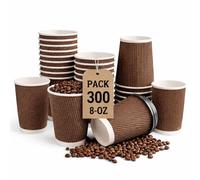 300 x 8oz Brown Ripple Paper Cups with Lids - Triple Wall Insulated Disposable Coffee Cups, Leakproof Recyclable Kraft Takeaway Cups for Tea, Coffee & Hot Drinks - Pack of 300
