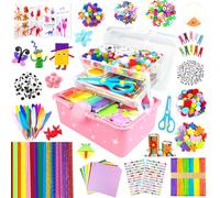 3000 Arts and Crafts Supplies for Kids Craft Kit Craft Box with Pipe Cleaners Arts and Crafts for Kids Age 4-6, 6-8, 8-12 DIY School Supplies Materials Set Toys Gifts for Girls Boys Toddlers, Red