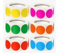 3000 Pcs 1" Round Color Coding Circle Dot Labels on 6 Rolls, 500 Count Each, Includes Bright Yellow Green Red Pink Orange Blue