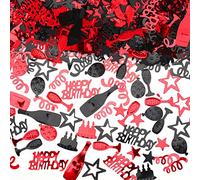3000 PCS Red Black Happy Birthday Confetti Metallic Foil Stars Birthday Cake Balloon Confetti Table Scatter Confetti Decoration for Birthday Party Anniversary Baby Shower DIY Arts and Crafting