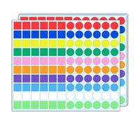 3000 Pieces, 2cm - Coloured Sticky Labels, Square Round Circle Dot Stickers
