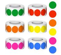 3000 Pieces Coloured Stickers Dots, 25 mm Coloured Dot Stickers, Surface Writing Marking Dots Labels, 6 Rolls of Dot Stickers Assorted Colours, Round Stickers for Gift Wrapping, Bakeries, Envelopes