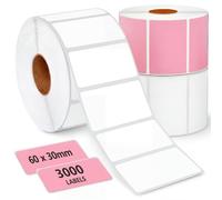 3000 Sticky Labels on a Roll 60 x 30mm, Pink and White Self Adhesive Blank Address Labels to Write On, Label Stickers for Food Storage, Spice Jars, Freezer, Printing FBA Inventory Barcodes